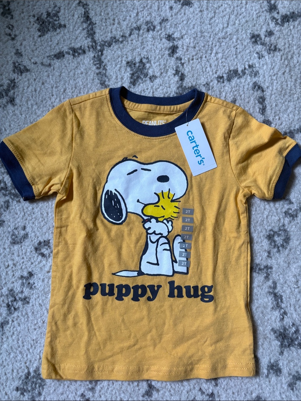 NWT Carter's Yellow & Navy 'Puppy Hug' Snoopy Graphic Tee